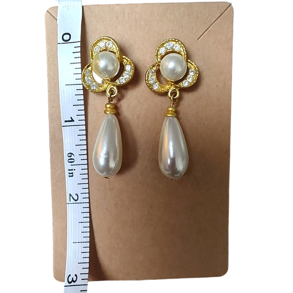 Vintage Faux Gold and Pearl Drop Earrings